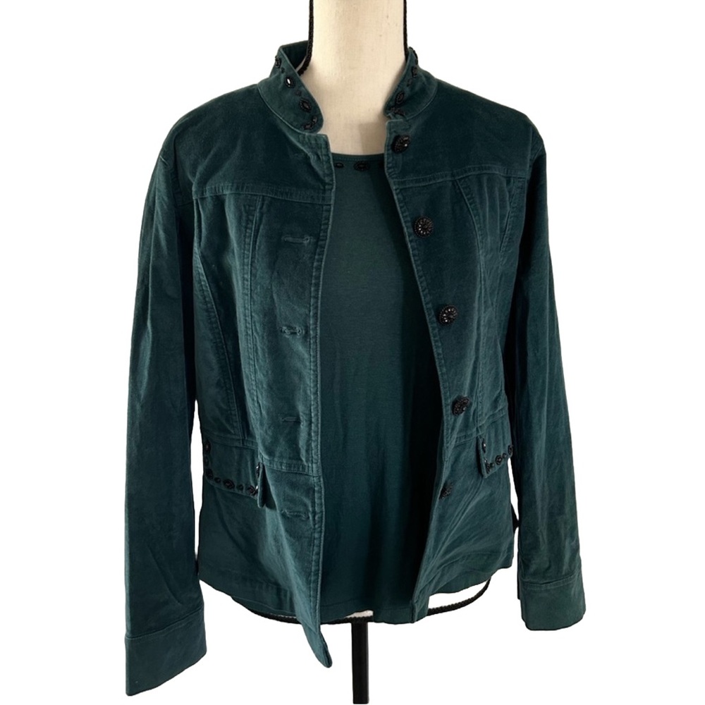 Birch Hill Teal Suede Blazer Black Bead Detailing With Long Sleeve Size Small - Picture 2 of 7